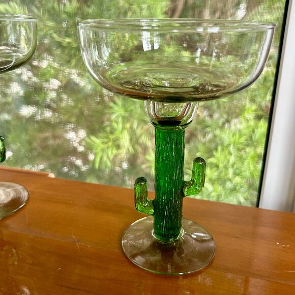 Set of 4 Vintage Green Cactus Stem Margarita Glasses – 7” - Picture 4 of 15